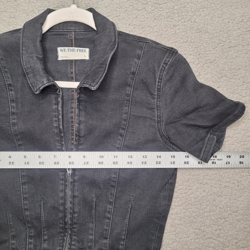 Free People We The Free Jumpsuit Small Black Denim Jayde Flare Boho Stretch Zip - Picture 7 of 11